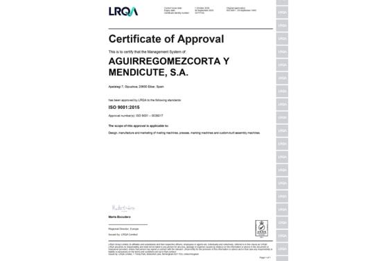 AGME ISO 9001 Qualitly Certificate English