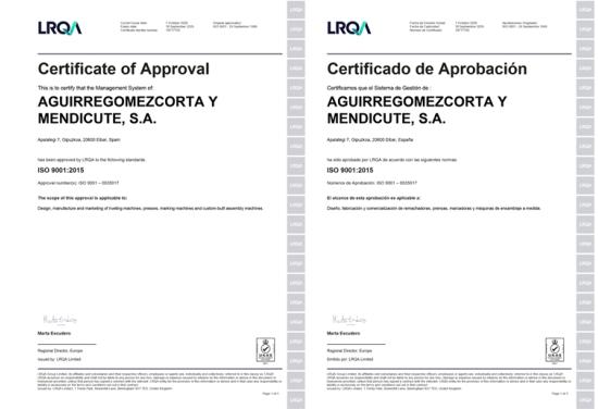 AGME ISO 9001 Qualitly Certificates