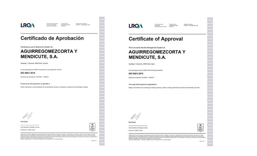 Certificado LLoyds AGME ISO 9001