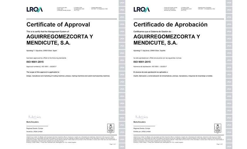 AGME ISO 9001 Qualitly Certificates