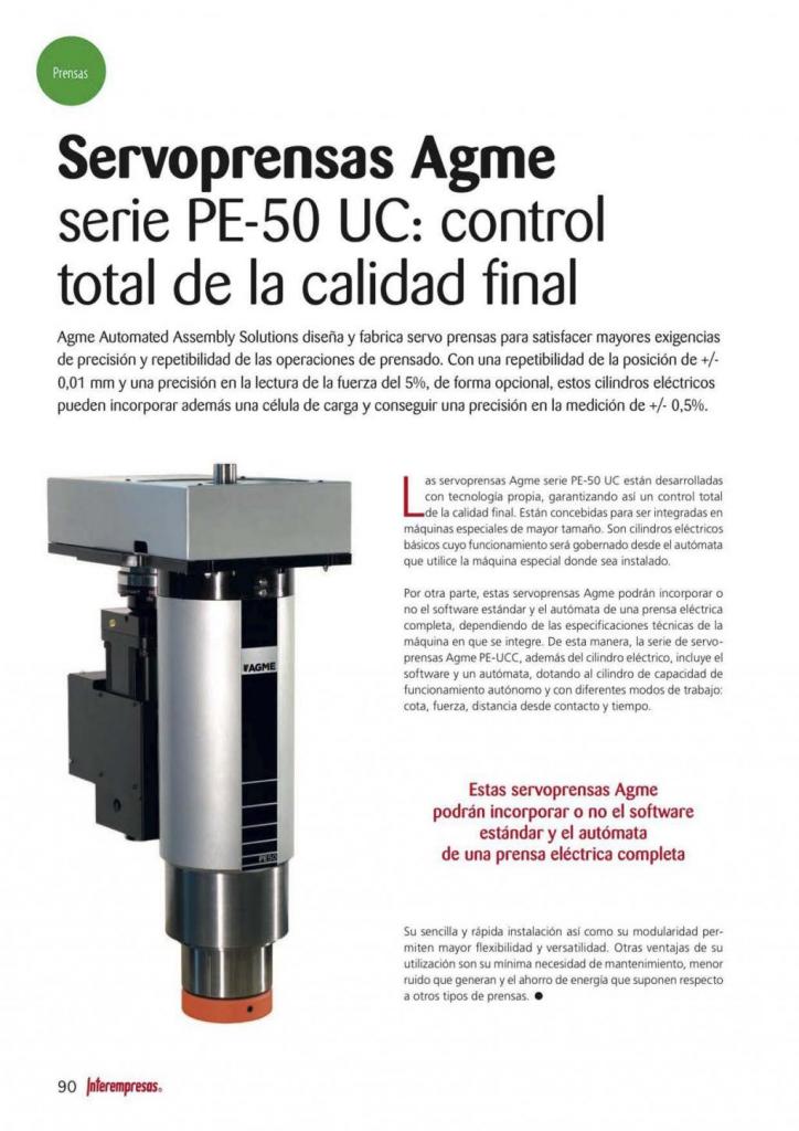 Metalmecánica Servoprensas AGME serie PE-50 UC control total de la calidad final