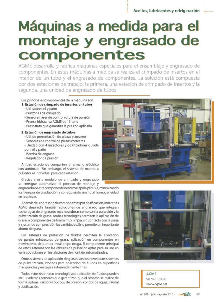 Revista Tope: Maquinaria AGME para montaje y engrasado de componentes