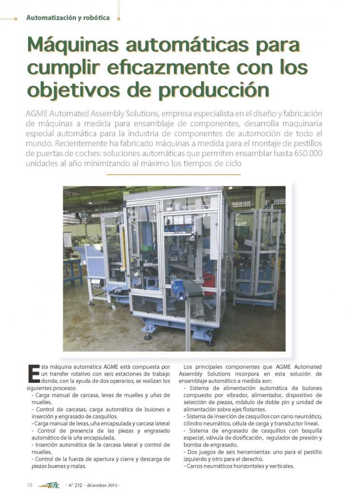 Revista Tope: Máquinas automáticas que cumplen eficazmente con los objetivos de producción 1